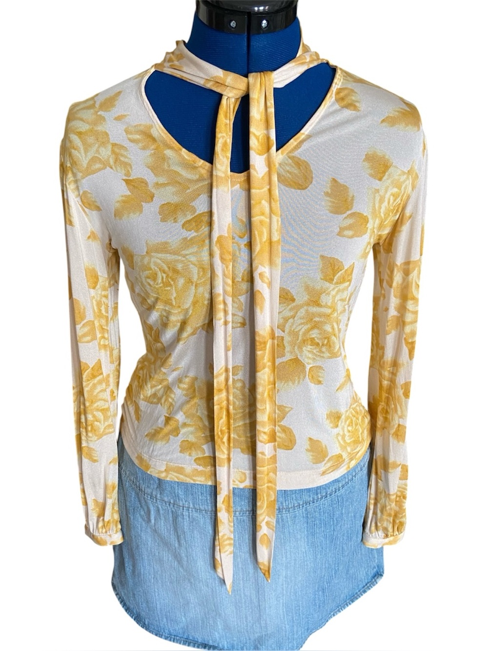 Banana Republic Yellow/Ivory Rose Silk Blouse